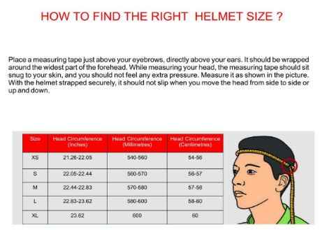Helmet Size chart guide